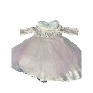 Bebe Monde Baby Girls Dress Special Occasion Ivory Pink Tulle Fur‎ Collar 2T
